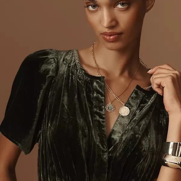 New Anthropologie The Somerset Maxi Dress: Velvet Edition Dark Green L - Picture 7 of 7